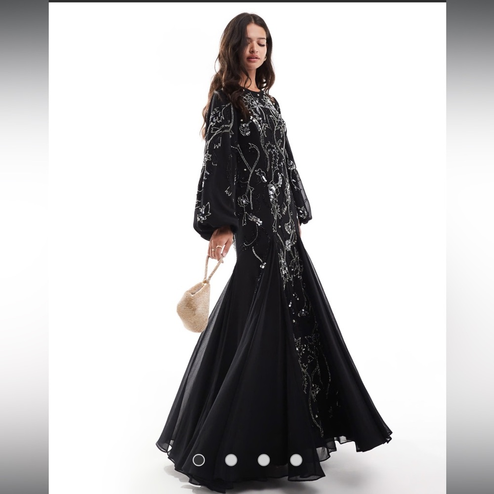 Embellished black maxi dress with balloon sleeves from ASOS Designs.